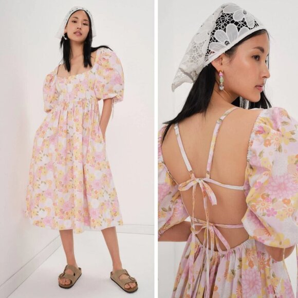 For Love And Lemons Dresses & Skirts - NEW For Love And Lemons Carrie Midi Dress Pink Floral Bohemian Cottagecore